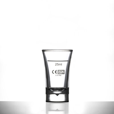 Shot Glass - Econ Clear Polystyrene Plastic 40ml, CE Marked, Lined @ 25ml - 100 Pack