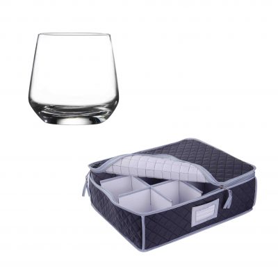 SORRY OUT OF STOCK - Glassware Quilted Storage Case and 12 Pack Lal Tumbler Glasses
