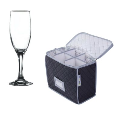 Glassware Quilted Storage Case and 6 Pack of Empire / Misket Champagne Flute 23cl / 6.5oz