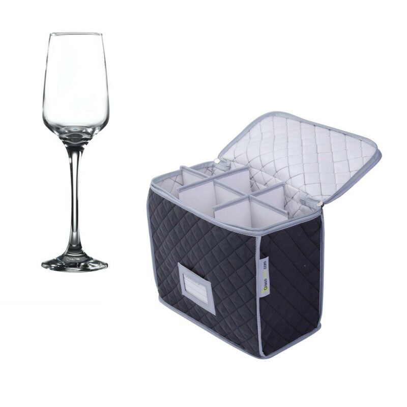 Champagne Flute Storage Case and 6 pack of Lal Champagne / Small Wine Glass 23cl / 8oz