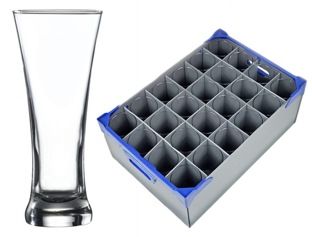 Pilsner Beer Glass 24 Pack and Glassware Storage Box for sale