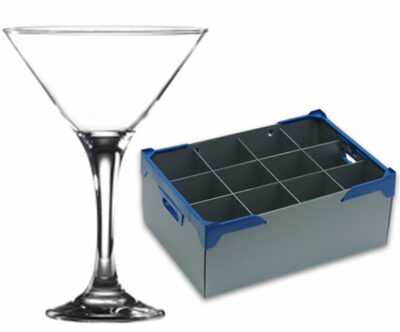 martini cocktail glasses and glassware storage box