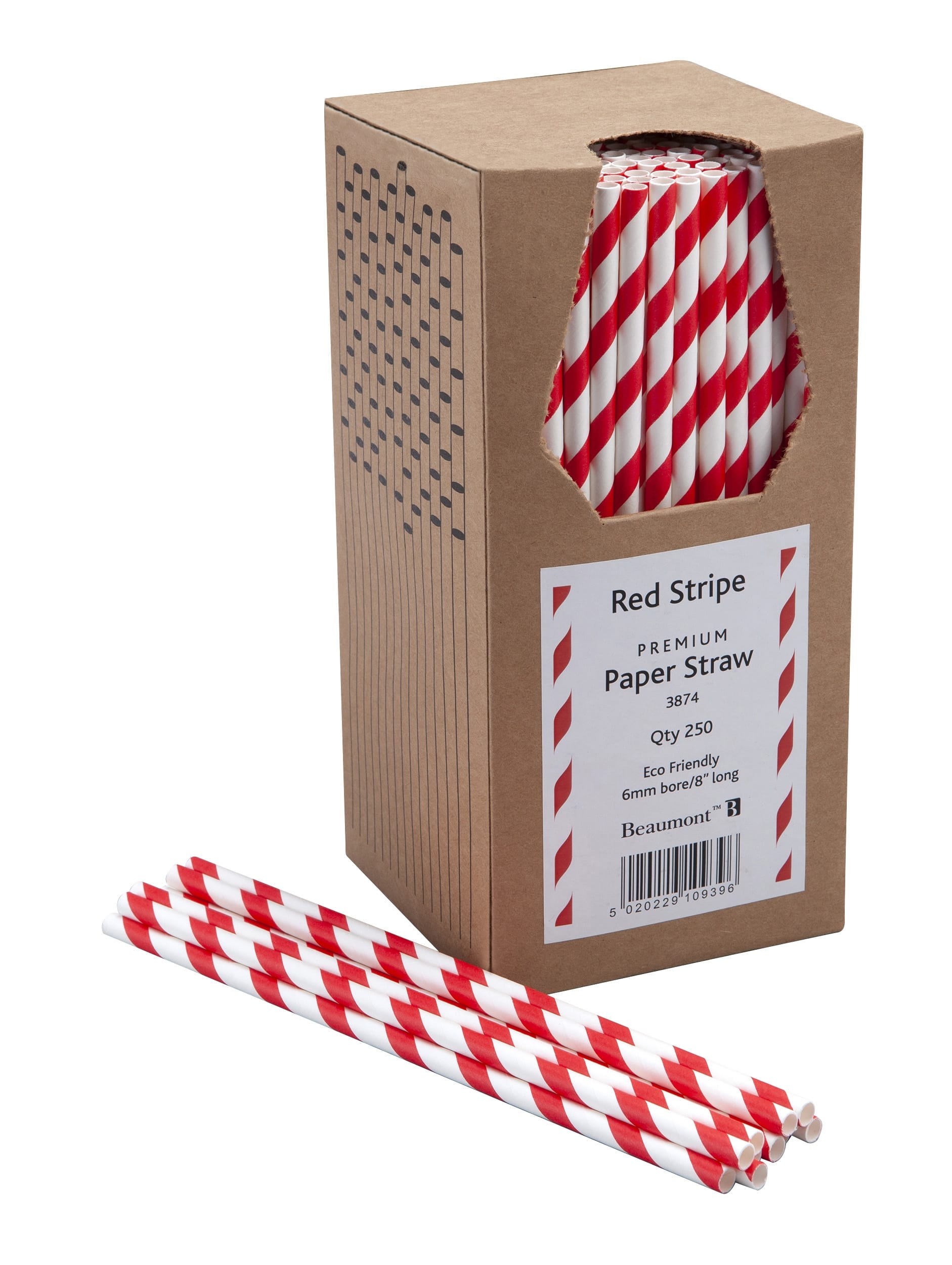 Red And White Striped Paper Straws 8" 20cm Biodegradable Compostable 6mm Bore 