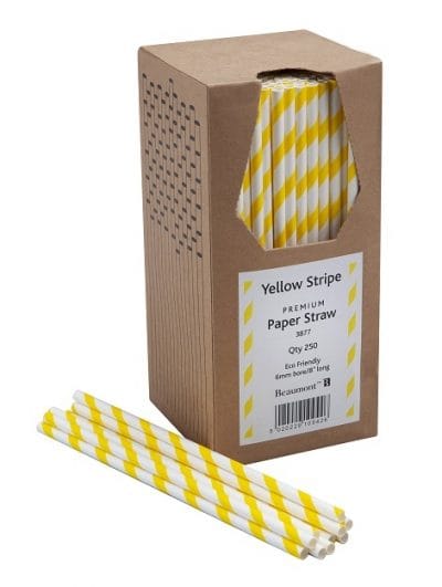 Yellow & White Stripe Paper Straws, Box of 250, £5.60