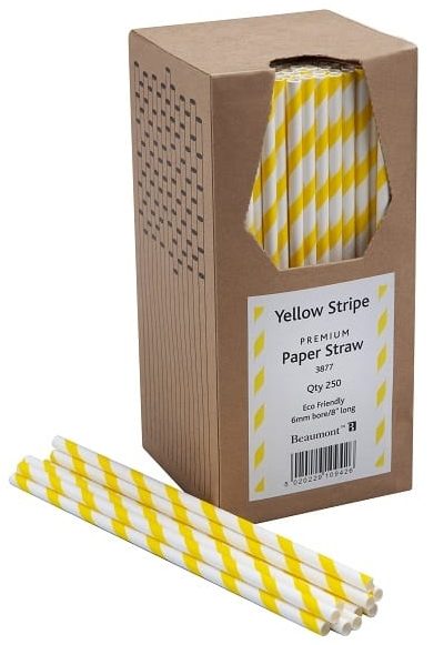 Yellow & White Stripe Paper Straw
