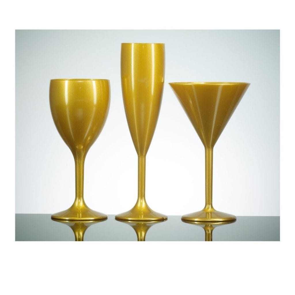 Gold Plastic Champagne Flutes, Polycarbonate for sale Glassjacks Ltd