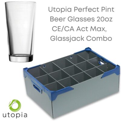 Utopia Perfect Pint Beer 20oz CE CA Act Max Glasses and Glassjack Combo