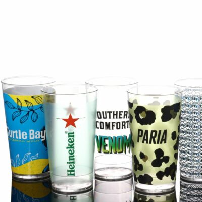 Printed Drinking Glasses Stackable Reusable Nucleated Oversized 12oz Lined @ 10oz