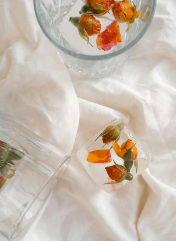 Two tumblers with decorative ice cubes