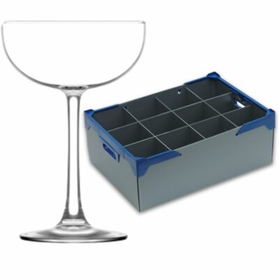 Fully Tempered Champagne Coupe Glasses 8.1oz and Glassware Storage Box 195-12 - Glassjack Combo