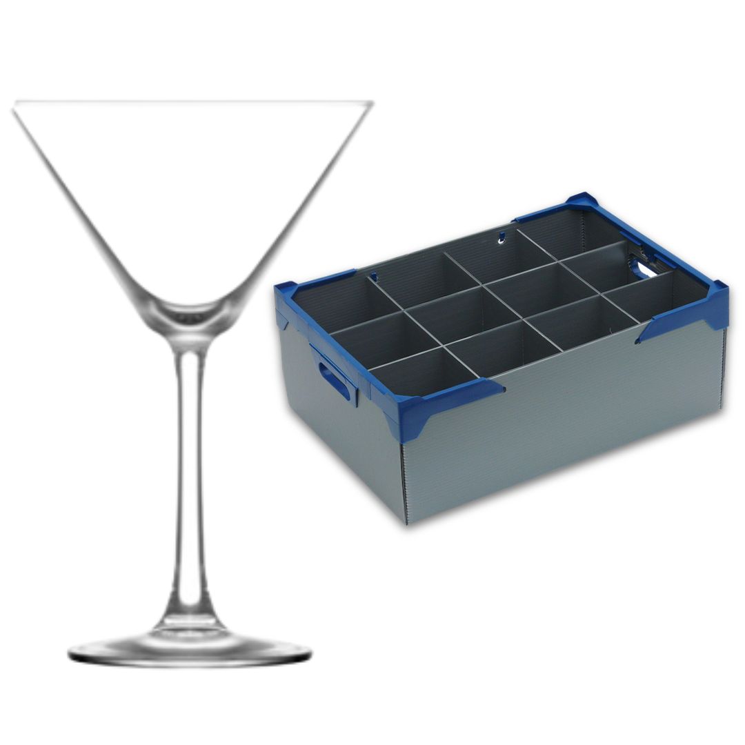 Fully Tempered Sardinia Martini Glasses 9.5oz and Glassware Storage Box 195-12 - Glassjack Combo