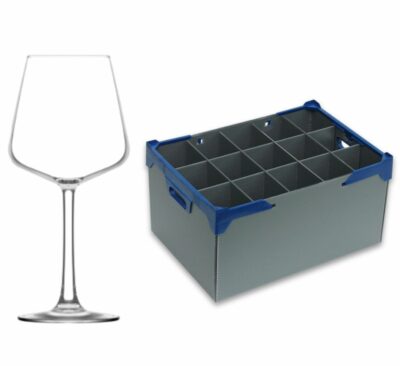 Fully Tempered Colmar Wine Glasses 12.3oz and Glassware Storage Box 195-15 - Glassjack Combo