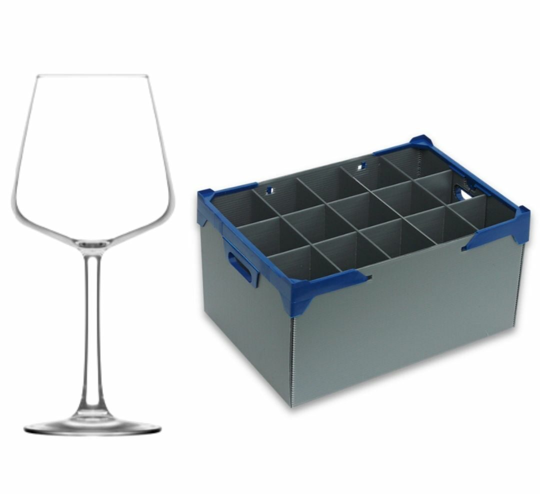 Fully Tempered Colmar Wine Glasses 12.3oz and Glassware Storage Box 195-15 - Glassjack Combo