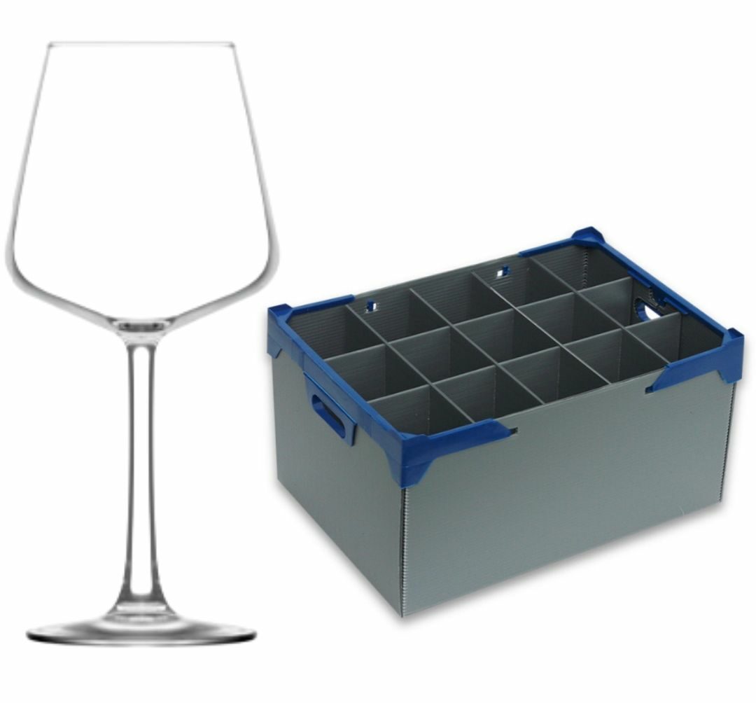 Fully Tempered Colmar Wine Glasses 16.5oz and Glassware Storage Box 245-15 - Glassjack Combo