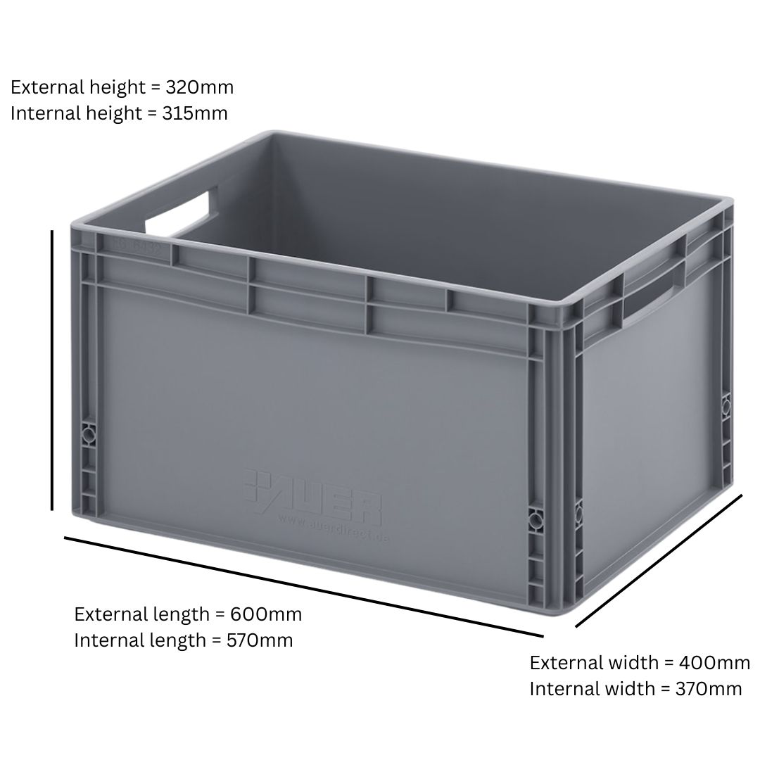 Sizes Measurements of Extra Large XL Euro Crate 600x400xH320 from Glassjacks